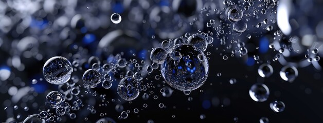 Abstract Floating Bubbles on Blue Dark Background