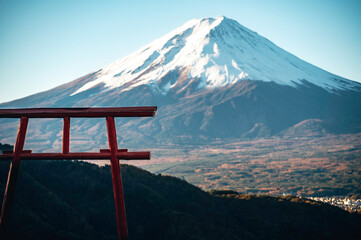 Torii gate in the sky with Mountain Fuji background, Japan