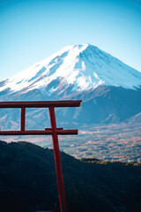 Torii gate in the sky with Mountain Fuji background, Japan