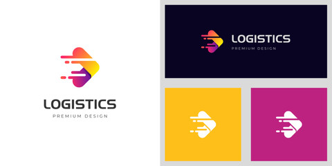 delivery express logistic logo icon design with abstract arrow right ship graphic symbol - obrazy, fototapety, plakaty