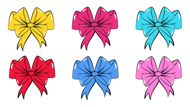 Colorful bows in pop art comic retro style