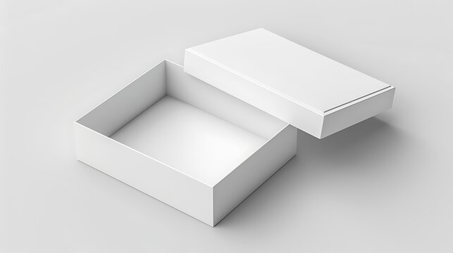White opened and closed rectangle folding gift box mock up on white background