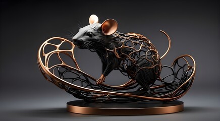 mouse in a vase, Picture a breathtaking work of art, where a small but mighty lab mouse ascends a monumental DNA sculpture, its copper and black form a testament to the wonders of science and nature.