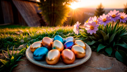 Sunset Serenity: Easter Eggs Reflecting the Golden Hour.