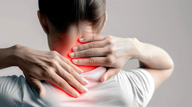 Eine junge Frau mit Rückenschmerzen, isoliert in ihrem Leid. Gesundheitschmerzen halten sie gefangen. Muskulöse Spannungen und Verletzungen setzen sie schmerzlich herab. Medizinische Therapien bieten 
