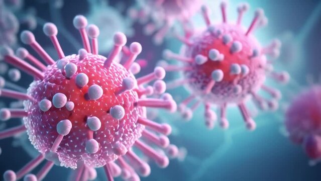 Microscopic view of floating influenza virus cells