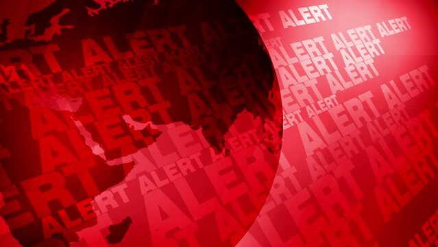 Alarm text alert and world globe essential backdrop for top priority red alert announcement
