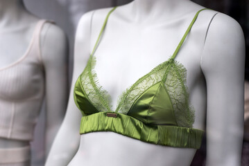 Closeup of green bra on mannequin in a fashion store showroom - 753027781
