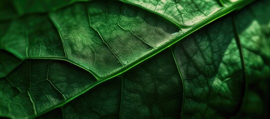 Close-Up of Green Leaf Vein Textures - obrazy, fototapety, plakaty
