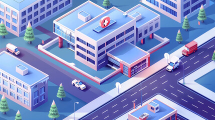 Isometric Hospital Building in big city