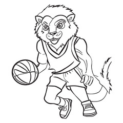 basketball player lion, vector illustration line art