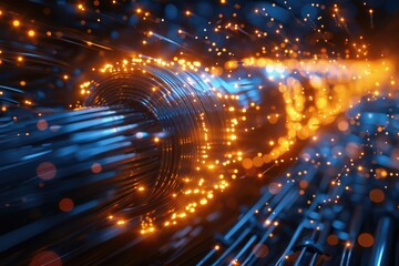 Obraz premium Fiber Optic Cables with Glowing Connections