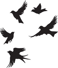 set of silhouettes of birds on white background