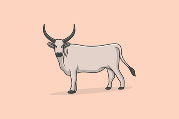 Farm Cow Standing on ground vector illustration.
