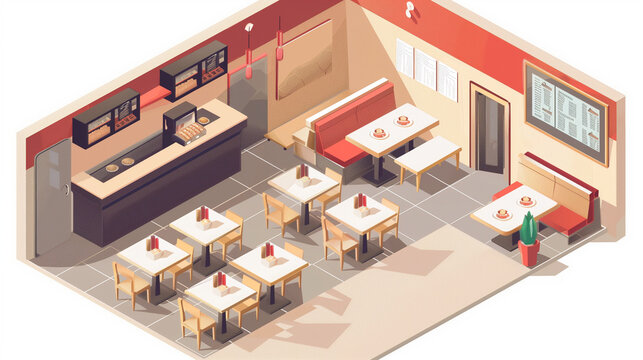 Illustration of a Restaurant With Tables and Chairs