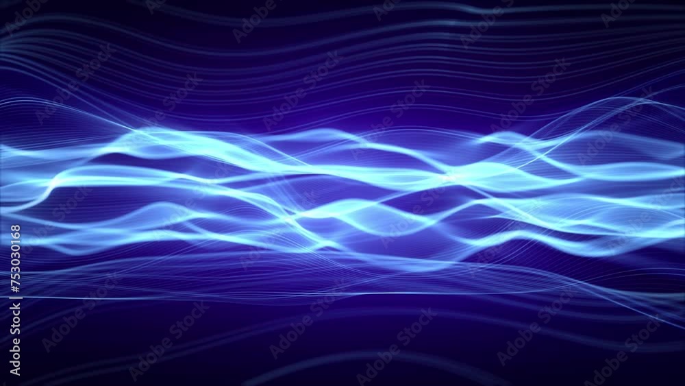 Wall mural loopable animation of blue wavy background with bright glow effect. abstract screensaver for compute