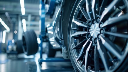 Fototapeta premium The suspension joint on the car was secured with a durable rubber boot, protecting the wheels from dust and debris.