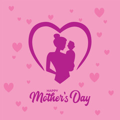 happy Mother's day greeting background with heart sign, flowers and typography. editable design template flat vector stock illustration