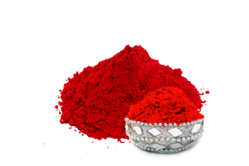 kumkum powder in silver bowl use for indian traditional god worship and applying a bindi(mark) on forehead of woman for good luck,cutout transparent background,png format