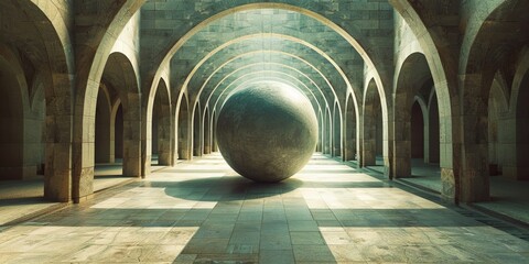 A large sphere is in the middle of a long, narrow room - Powered by Adobe