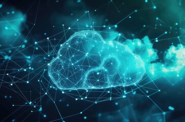 Naklejka na ściany i meble Futuristic Digital Brain in Network Connections