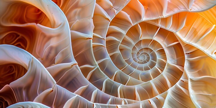 A shell with a spiral pattern is shown in a close up