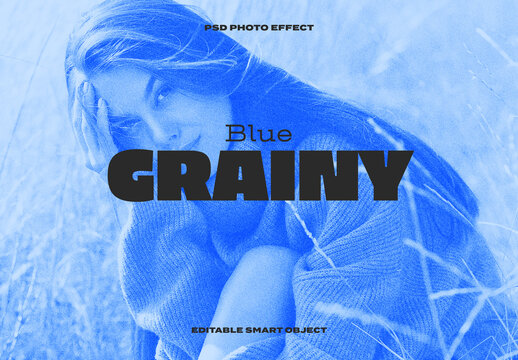 Blue Halftone Grainy Photo Effect