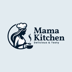 Mama Kitchen Delight Logo. Culinary Harmony in Elegant Color. A Flavorful Fusion of Delicious and Tasty Delights. Editable Color
