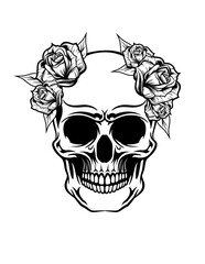 Floral Skull Illustration, Skeleton Head Stencil, Floral Skull Clipart, Human Skull Cut File, Skeletal Head Skull Vector