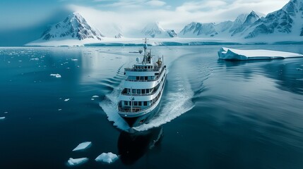 Cruise Ship in Icy Arctic Waters - obrazy, fototapety, plakaty