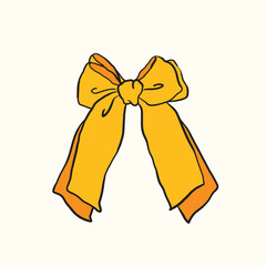 Sketch yellow bow vector, cute ribbon with bow vector