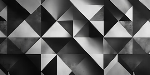 A black and white abstract painting of squares and triangles