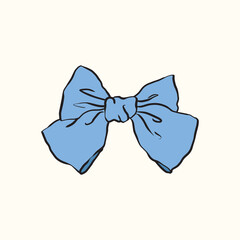Sketch blue bow vector, cute ribbon with bow vector