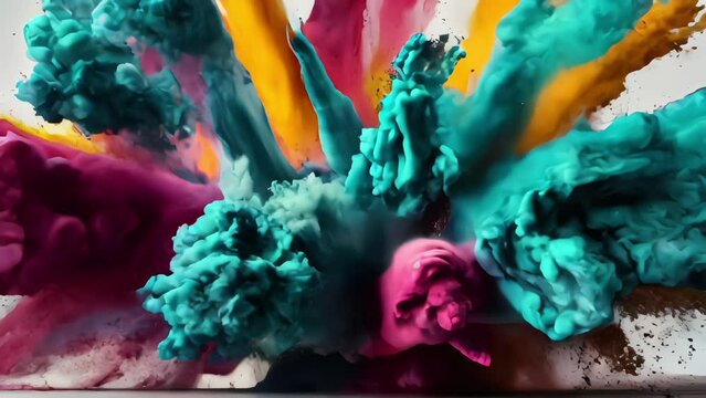 explosive burst of vibrant colored powders