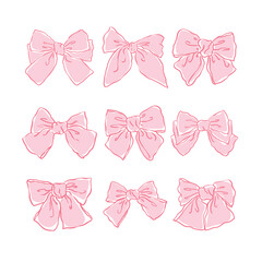 Set of pink bows clip art vector, coquette style bow vector