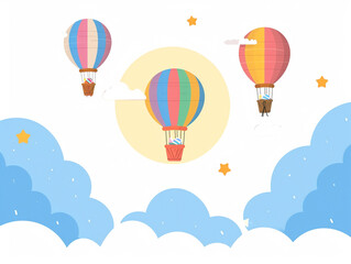 2d flat design illustration of hot air balloon in the air. Flat pastel color. 