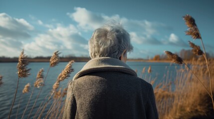 A senior lady explores the world, vacations for seniors, solo travels in the autumn of life, traveling after 60, a widow fulfilling dreams, an elderly lady strolling by the water, a retiree on vacatio