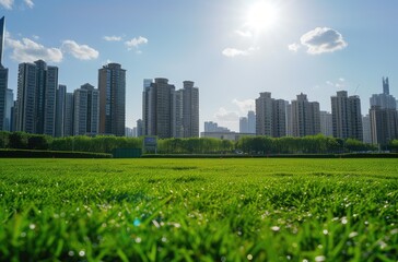 Obraz premium Urban Oasis: City Skyline Over Fresh Green Park
