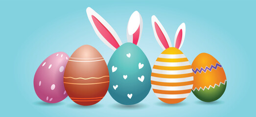 Easter eggs with bunny ears vector illustration for Easter day poster