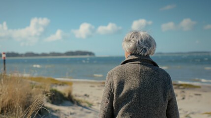 A senior lady explores the world, vacations for seniors, solo travels in the autumn of life, traveling after 60, a widow fulfilling dreams, an elderly lady strolling by the water, a retiree on vacatio