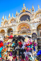 Basilica of Saint Mark and carnival stand in Venice view - 753036109