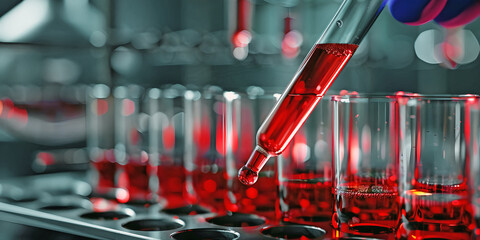 test tubes and pipette in laboratory, ai generated.