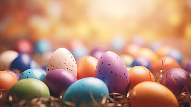 Beautiful easter eggs picture on cozy background
