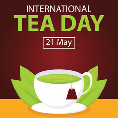 illustration vector graphic of Green tea is brewed in a cup, featuring green leaves, perfect for international day, international tea day, celebrate, greeting card, etc.