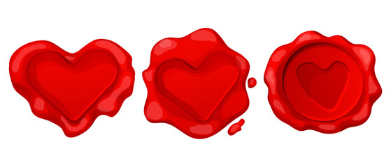 Romantic red wax seal heart shape isolated on white background. Holiday stamp, love letter decoration. 