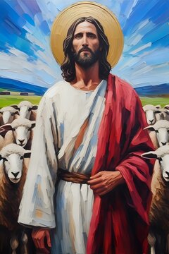 Photo of Jesus Christ oil painting made with Generative AI