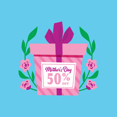 happy Mother's day offer background with gift box, and flowers. editable design template flat vector stock illustration