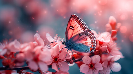 Beautiful butterfly on fresh spring flowers