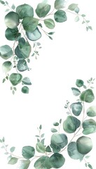 Elegant eucalyptus branches in watercolor style, isolated on a white background, perfect for wedding designs and peaceful interior decor.