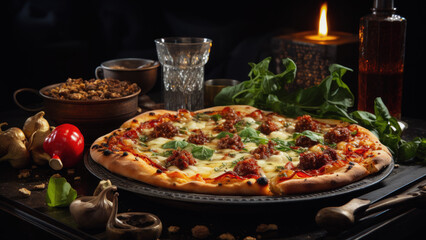 Delicious Italian pizza. Traditional homemade pizza. 